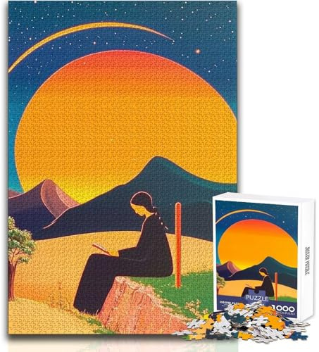 Puzzle de 1000 pièces pour Adultes - Femme lisant sous Un Soleil géant - Jeu éducatif et Amusant pour Toute la Famille - Cadeau Artistique - Dimensions : 50x75cm