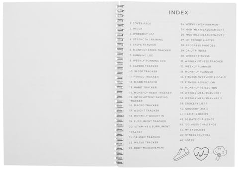 KICHOUSE Fitness Planner för Kvinnor och Träningsloggbok med Spiralbindning X Kroppsmåttjournal Hälsospårare och Träningsdagbok för Gym och Bodybuilding Portabel och Hållbar
