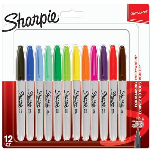 Sharpie Permanent Markers | Fine Point for Bold Details | Assorted Colours | 12 Marker Pens