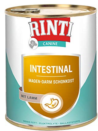 RINTI - Canine Intestinal | Leicht verdauliches Diät Nassfutter für ausgewachsene Hunde mit gastrointestinalen Problemen. Alleinfutter mit erhöhtem Elektrolytgehalt in der Dose | 6x800g Lamm