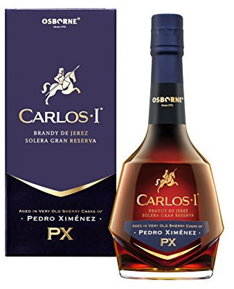 CARLOS I Pedro Ximenez Brandy de Jerez Solera Gran Reserva | Made with Grape and Aged in Centuries-Old Casks Hand-Selected from PX Solera. 40.3% Alcohol Volume - Bottle Size 70cl
