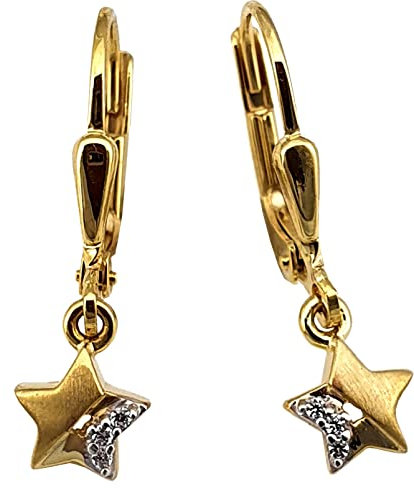 Ohrringe Stern Zirkonia echt Gold 333 Gelbgold Hänger Damenohrringe Ohrhänger