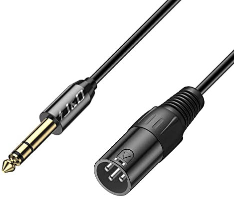 J&D Câble 1/4 vers XLR, Câble d’Interconnexion Équilibré Signal TRS 6,35 mm vers XLR Mâle, Cordon Microphone Compatible avec Micros, Amplificateurs, Mixeurs, 1,8 Mètre