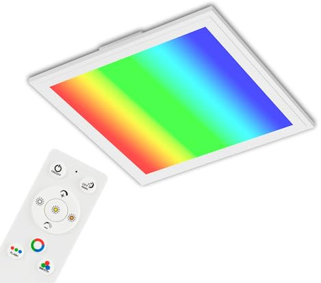 BRILONER - LED Deckenlampe flach mit Fernbedienung, einstellbar von warmweiß bis kaltweiß, buntes RGB Licht, Lampe, Deckenleuchte, Wohnzimmerlampe, LED Panel, 29,5x29,5x6,5 cm, Weiß