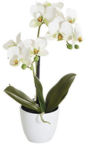 mucplants Orchidee Real Touch weiß 40cm im weißen Topf Kunstblumen Kunstpflanzen künstliche Orchidee