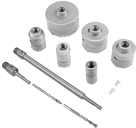 brocas multiuso Robust Line MultiConstruction 35 mm, 40 mm, 50 mm, 65 mm, 82 mm, 110 mm, con broca de guía, vástago de 350 mm, vástago de extensión SDS Plus de 300 mm