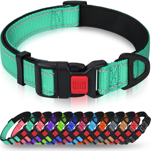 Taglory Reflekterande hundhalsband i nylon med säkerhetsspänne, justerbara husdjurshalsband med mjuk neoprenstoppning för små och medelstora hundar