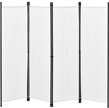 [en.casa] Paravent de Confidentialité à 4 Panneaux Séparateur de Pièce Design Brise-Vue pour Intérieur Extérieur Acier Polyester 171 x 200 cm Blanc