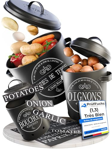 IDEALTASTIC® Premium Kartoffel Aufbewahrungsbox [3 Stück] I Vielseitiges Kartoffeltopf Set mit 360° Belüftungssystem für mehr Frische I Ideal für Zwiebel Aufbewahrung & Kartoffel Aufbewahrung