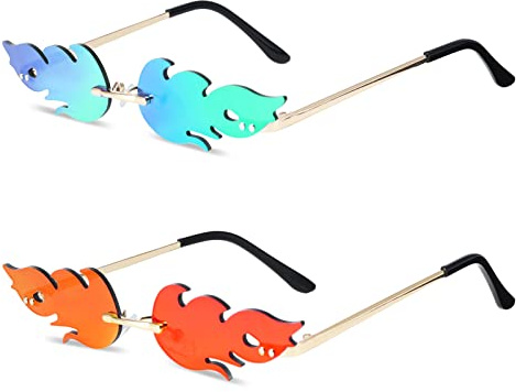Tagaremuser Lot de 2 paires de lunettes de soleil avec flamme, lunettes de soleil amusantes, lunettes de soleil rave, lunettes de soleil de feu, lunettes de fête pour Halloween, mascarade, décoration