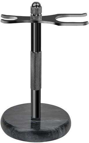 GMYIAK Support pour rasoir et brosse, le support de rasoir avec base en marbre est plus stable, la base ne rouille pas et la distance de protection ajustée protège votre plan de travail, un cadeau