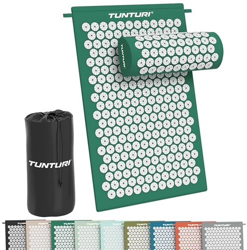 Tunturi Tapis d'acupression et oreiller - Tapis d'acuponction - Tapis à pics - Tapis d'acupression 2 en 1 - Anti-stress - 68 x 42 x 2 cm - Vert