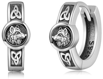 Wolf Ohrringe Sterling Silber Viking Creolen Ohrringe Keltischer Knoten Schmuck Geschenke für Männer Frauen