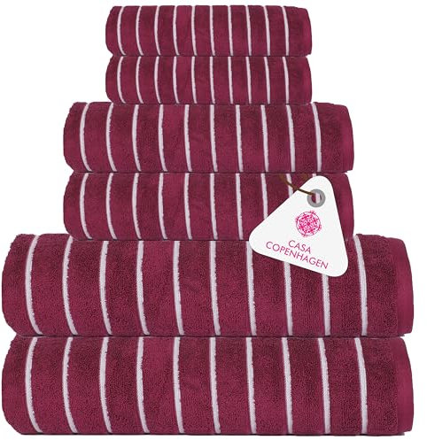 Casa Copenhagen Ecstatic 6-teiliges Handtuch-Set – Burgund, 600 g/m², 2 Badetücher, 2 Handtücher, 2 Waschlappen aus weicher ägyptischer Baumwolle für Badezimmer, Küche und Dusche