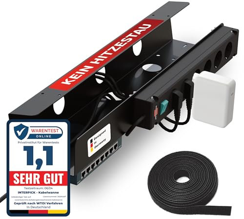 Robuste 60 cm Lange Kabelwanne für Netzwerkswitch, Router, Dockingstation, Schreibtisch Set, Kabelkanal schwarz, Kabelmanagement im Gaming Raum