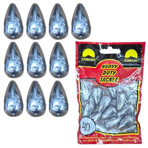PRO FILSTAR Lot de 10 plombs de base en ligne - 40 g - Pour la pêche au plomb - Pour la pêche de base - Poire - Plomb - Plomb de pêche - Plomb de pêche - Plomb - Plomb