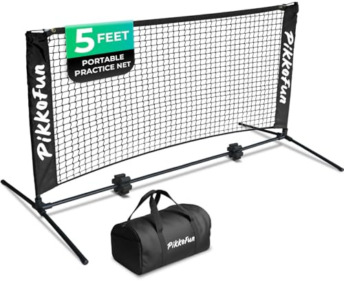PIKKOFUN Mini Pickleball Net (5 FT Wide), Small Portable Dink Practice Net for Indoor & Outdoor, 60-Second Tool-Free Setup, Carry Bag Included, Pickleball Gifts for Women & Men, Black Net