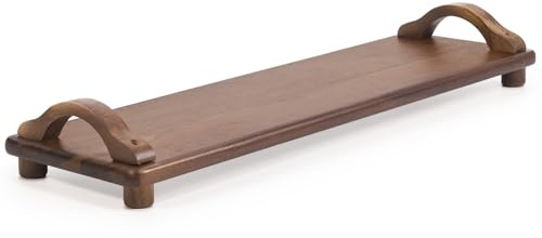 Woodluv Serving Tray, Serving Platter, Large Serving Board, Charcuterie Boards, Cheese Board, Decorative Tray, Bathroon Tray with Easy Carry Handle, 55 x 17 x 7.8 cm