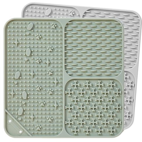 Wingcases-Schleckmatte Hund & Katze, 2 Stück Leckmatten 100% Silikon-Welpen- mit Saugnäpfen. Lindert Angst und Langeweile, leicht zu reinigen, (Hellgrün & Asche)