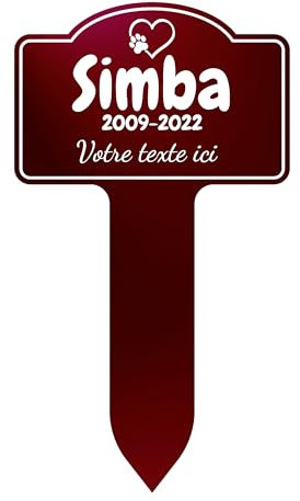 GRAVURE CONCEPT Plaque Funéraire pour Animaux - Stèle Commémorative Personnalisable PVC (Chien/Chat etc) - (Modèle 2 / Bordeaux Texte Blanc)