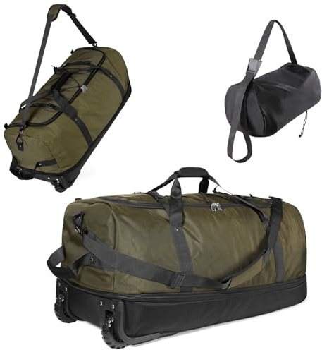 Vomgomfom 32 Soft-Sided Sac de Voyage Pliable sur roulettes, 110L Extensible 140L Sac de Sport à roulettes avec Sac de Rangement Assorti, Vert armée
