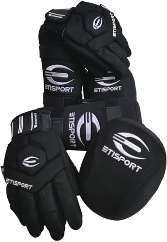 ETISPORT Startset med skydd, handskar, knäskydd, benskydd för rullhockey för barn. Professionell kvalitet; bra komfort och skydd. (Svart, S)