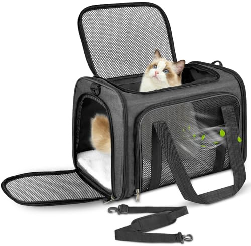 Lohofrnny Sac de Transport Chat, Sac Transport Chat Chien avec Matelas Souple, Sac Transport Chien Respirant et Pliable, Caisse de Transport Chat Respirant pour Petit Chien,Chat(Gris foncé,43x28x28cm)