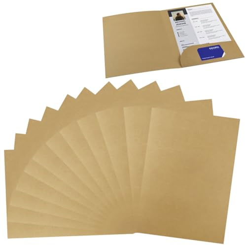 12 Pièces Chemise Cartonnée A4 avec Rabat Pochettes en Papier Kraft Dossier de Rangement Dossier de Candidature Porte Document Organisateur Présentation Papier Set pour Société Bureau Maison Scolaire