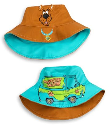 Scooby-Doo! Wende-Eimerhut für Kinder | Braun Gesicht und blauem Mystery-Machine-Design | Unisex Outdoor Sonnenschutzhut für Kinder | Niedliche Cartoon-Kleidung