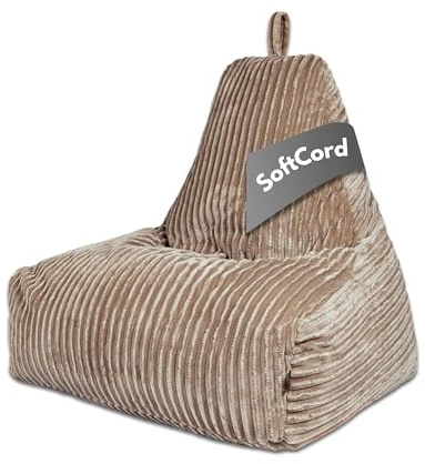 PatchHome Deluxe Cord sittsäck lounge fåtölj – gaming saccosäck för vuxna och barn – bekväm manchesterfåtölj med fyllning – vardagsrum och sovrum möbler (latta macchiato, XXL)