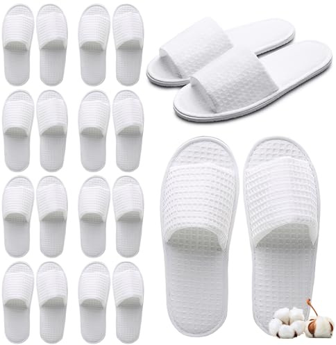 Defresit 10 Pairs of Hotel Slippers, Waffle Open Toe,Disposable Deluxe Open Toe Spa Slippers, Flat White House Shoes Washable and Foldable Winter Slipper s for Spa, Party Guest and Travel