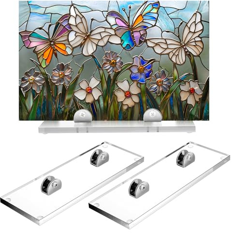 RattanView 2 Pcs Acrylic Adjustable Glass Display Stands Easel for Glass Art Creations, Stained, Ceramic Tiles, Plaques, Picture, Collectibles Ceramic Tiles Photo Office Trade Show Office, or Home
