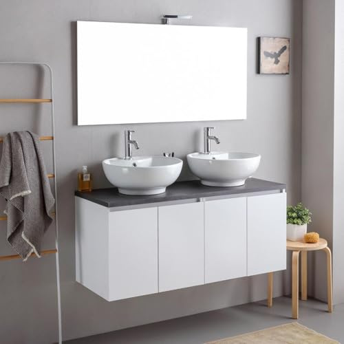 Kiamami Valentina Mobile Bagno Sospeso 120 Cm Bianco Legno Top Antracite
