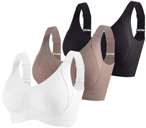 Lot De 3 Brassières sans Armatures Maintien Renforcé Femme Sexy Et Confortable Push-Up Bretelles Réglables Grande Poitrine Ensemble Lingerie pour Tous Les Jours Et Loisirs
