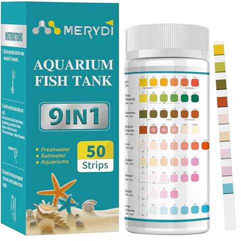 9-Way Aquarium Test Strips, Aquarium Test Kit for Fish Tanks & Ponds 50ct