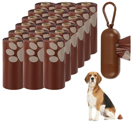 Sacchetti per escrementi di cani, 270 pezzi, per animali domestici di grandi dimensioni con profumo di cioccolato e dispenser | sacchetti per lettiera per gatti | per passeggiate su prato