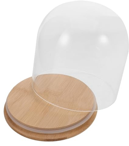 DEARMAMY Campana de Cristal Transparente 12x12 Cm con Base de Bambú, Cúpula Protectora para Flores Preservadas y Objetos Decorativos, Vitrina de Exhibición DIY para Hogar y Oficina