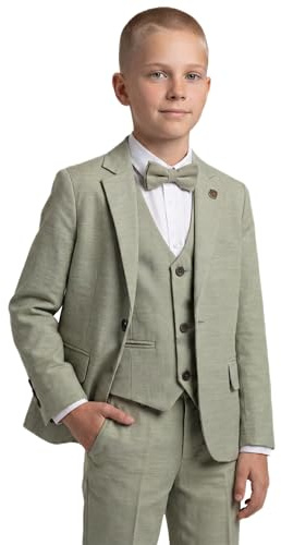 SIRRI Pojkar bomullskostym, 5-delat set, vår/sommar, bröllop och festoutfit, linneliknande set, Salbeigrän, 10 år