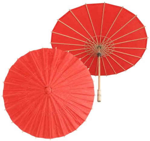 Odot Sombrilla de Bambú Chino 2 Piezas (Rojo,60cm)