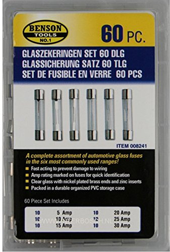 60-tlg. KFZ-Glas-Sicherungen Set 5-30A Feinsicherung Sortiment Sicherung Satz