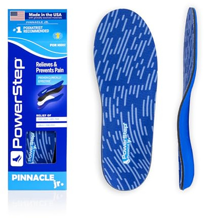 PowerStep Pinnacle Junior Insoles, Children’s Maximum Cushioning Shoe Insert, Relief for Ankle, Knee & Foot Pain, Arch Support for Girls and Boys, Kids Unisex, Made in the USA (Youth 3)