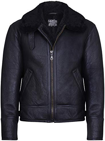 Infinity Leather Chaqueta Negro de Piloto de Aviador de Piel de Oveja Real B3 Para Hombre L