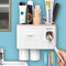 WEKITY Zahnbürstenhalter zur Wandmontage, Badezimmer-Zahnbürstenhalter-Set, automatischer Zahnpastaspender-Set mit Bechern, Zahnbürstenschlitzen und Schubladen, Kosmetik-Organizer (Rosa)
