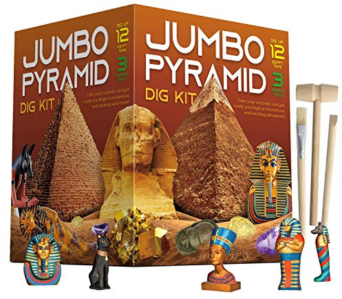Pyramids Dig Kit, Ancient Egyptian Toy Civilization Excavation Set Including Mummy Case Sun God Great Sphinx and More, STEM Science Educational Toys Archaeology Gifts for Boys & Girls