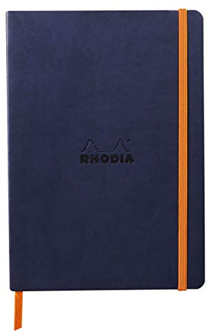 RHODIA 117378C - Carnet Souple Bleu Nuit - A5 14,8 x 21 cm - Ligné - 160 pages - Papier Clairefontaine Ivoire 90 g/m² - Marque-Page, Fermeture Élastique - Couverture Simili Cuir