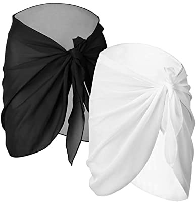 Donne Spiaggia Wrap Sarong Coprire,2 Pezzi Pareo Mezzo Beach Cover up Beach Wrap Sarong Spiaggia Coprire Gonne Avvolgenti del Costume da Bagno Chiffon per Vacanza Party Beachwear Bianco e Nero