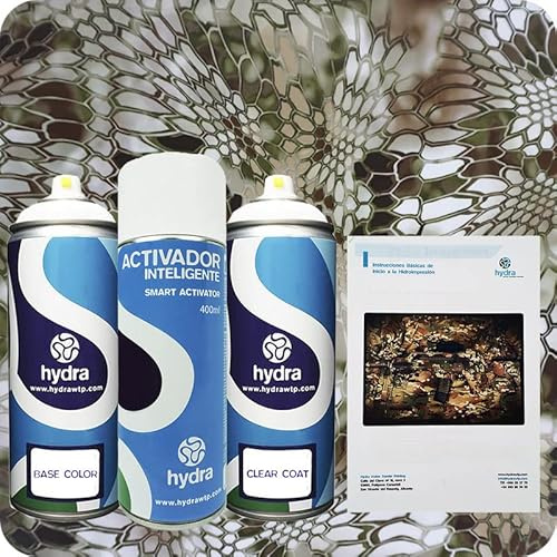STARTER Kit Hidroimpresion: 1 Activador 400 ml + 1 barniz y color de fondo adecuados de 400 ml + 1 Manual + 1 Lámina hidroimpresión camuflaje. Ancho: 100cm. Largo: 200cm (HCA-154)