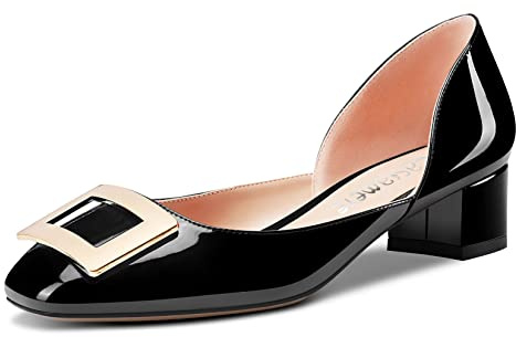 Castamere Femmes Bloc Chunky Bas Kitten Talon Heel Carré Bout Nœud Papillon Escarpins Slip-on Classique Cute Bureau Party 3.5 CM Heels Chaussures Noir 43 EU