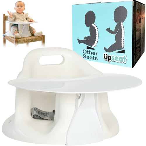 Upseat Silla elevadora para bebé en el piso con bandeja, postura erguida y caderas saludables (Blanco)