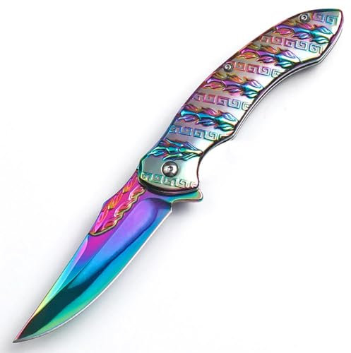 Joa Couteau de poche multicolore - Couteau de survie en plein air - Petit couteau de randonnée - Couteau de chasse en métal - Mini couteau de camping en acier - Outil à main pratique EDC